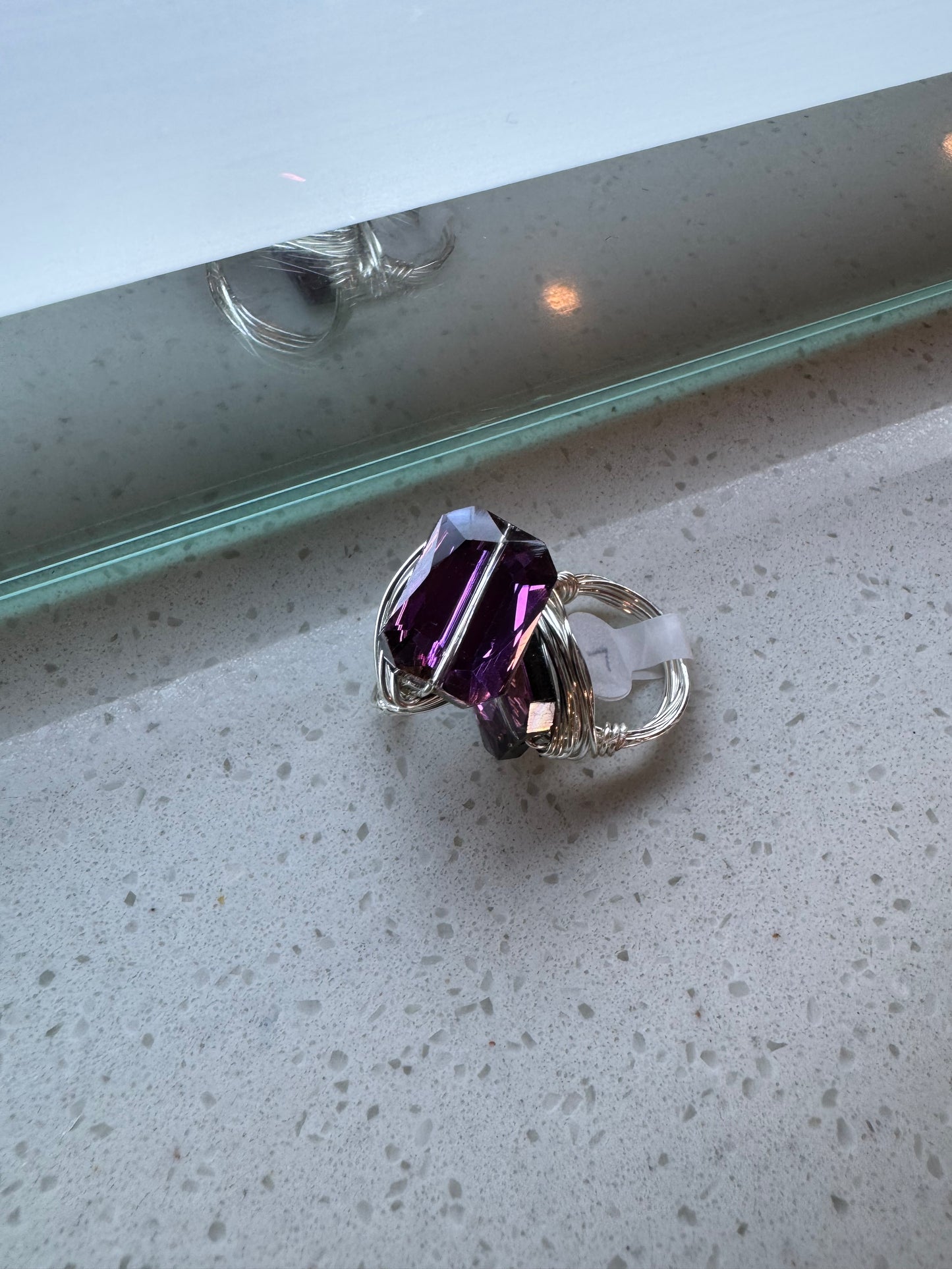 Purple Crystal & Silver Wire Wrapped Ring