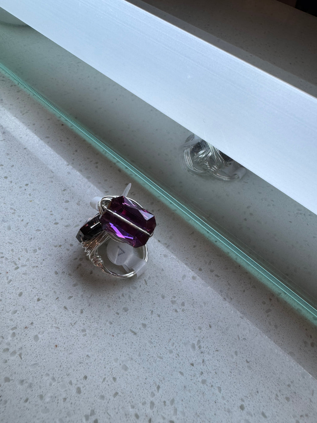 Purple Crystal & Silver Wire Wrapped Ring