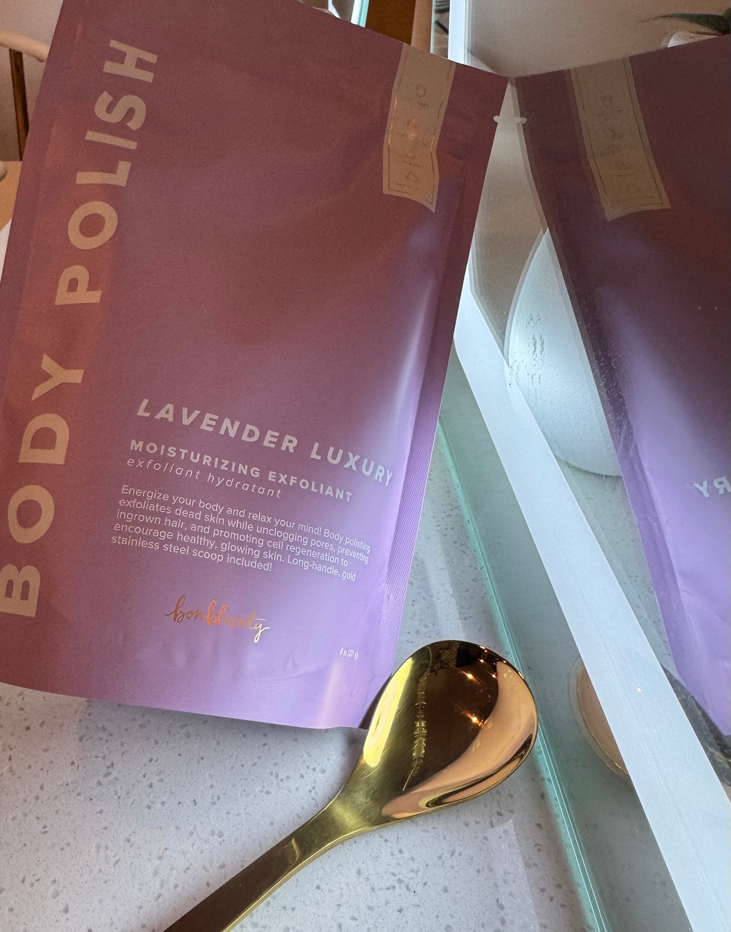 Bonblissity Lavender Luxury Body Polish w/ Gold Spoon