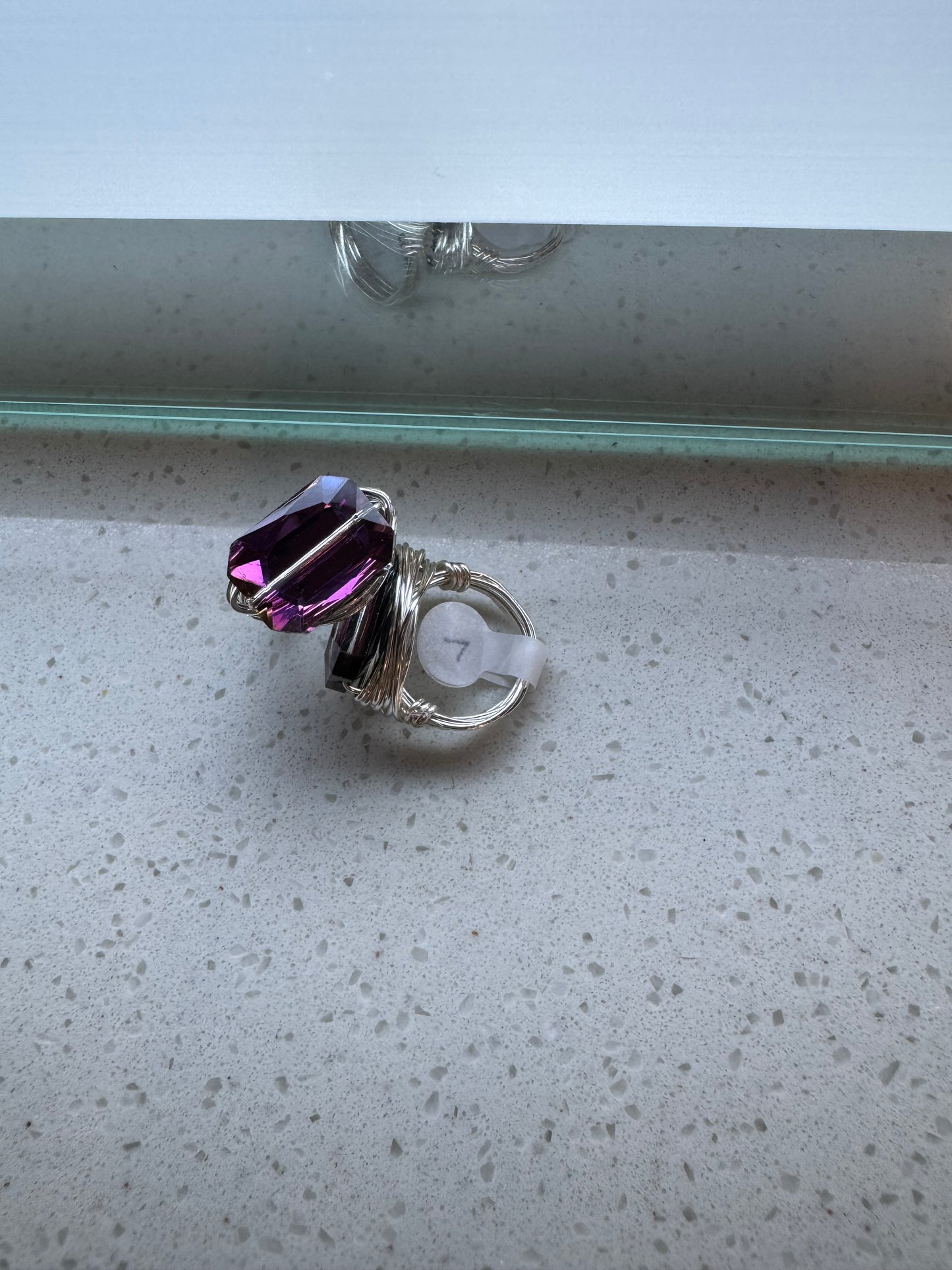 Purple Crystal & Silver Wire Wrapped Ring